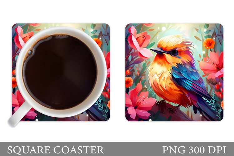 Bird Coaster Sublimation. Bird Square Coaster Design