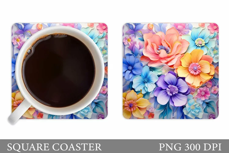 Flowers Coaster Sublimation. Colorful Flowers Coaster Design