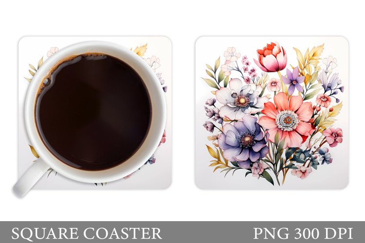 Flowers Square Coaster Sublimation. Flowers Coaster Design