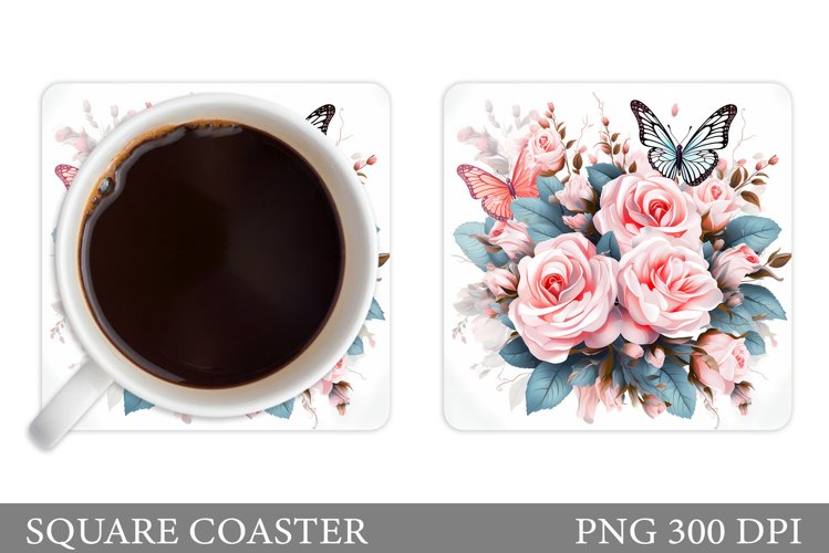 Floral Coaster Sublimation. Butterflies Coaster Design