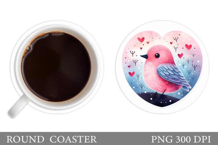 Valentines Bird Coaster. Cute Bird Round Coaster Design