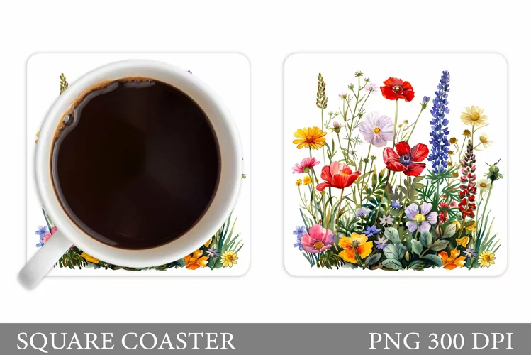 Flowers Coaster Sublimation. Wildflowers Coaster Design