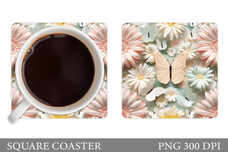 Floral Coaster Sublimation. Butterflies Coaster Design