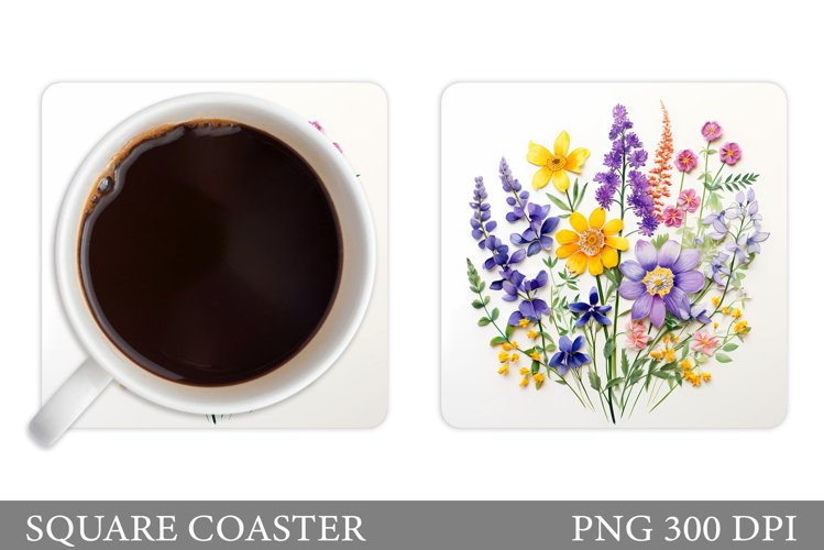 Flowers Coaster Sublimation. Wildflowers Coaster Design example image 1