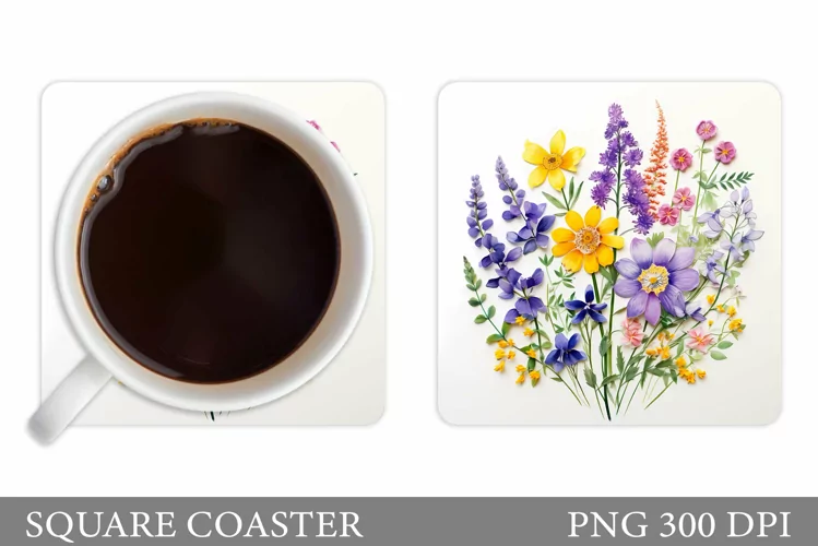 Flowers Coaster Sublimation. Wildflowers Coaster Design