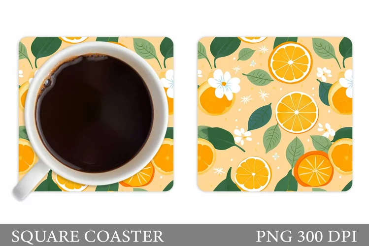 Orange Coaster Sublimation. Fruits Square Coaster Design