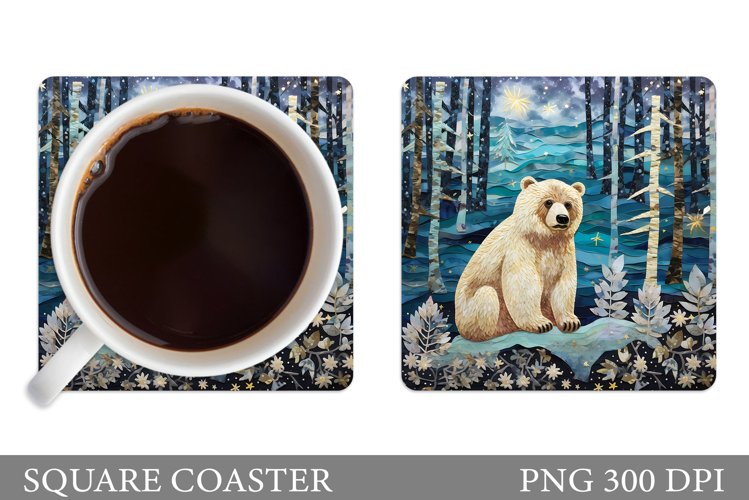 Bear Square Coaster Design. Winter Bear Coaster Sublimation