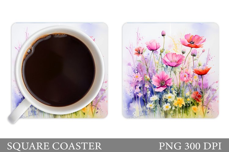 Flowers Coaster Sublimation. Wildflowers Coaster Design