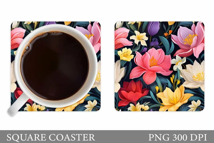 Flowers Square Coaster Sublimation. Flowers Coaster Design