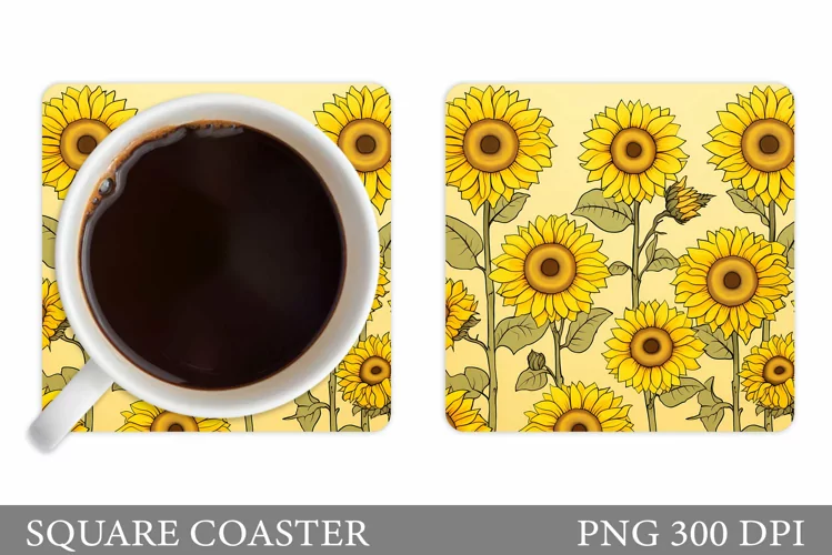 Sunflowers Coaster Sublimation. Sunflowers Square Coaster