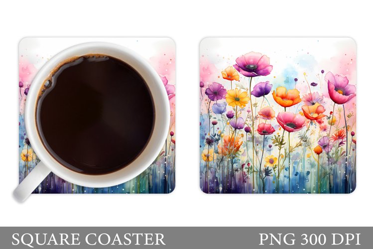 Wildflowers Coaster Design. Flowers Square Coaster example image 1