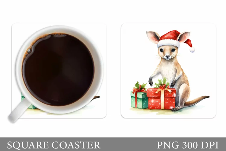 Christmas Kangaroo Coaster. Cute Kangaroo Coaster Design
