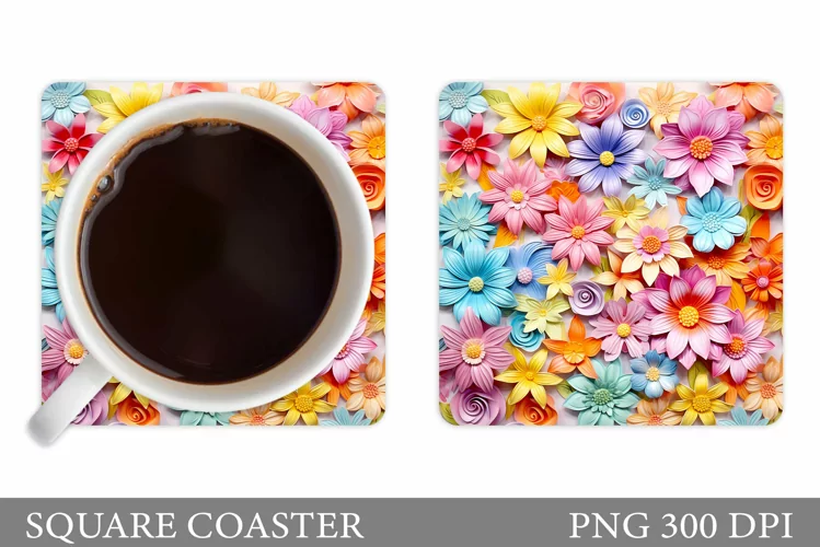 Flowers Coaster Design. 3D Flowers Coaster Sublimation