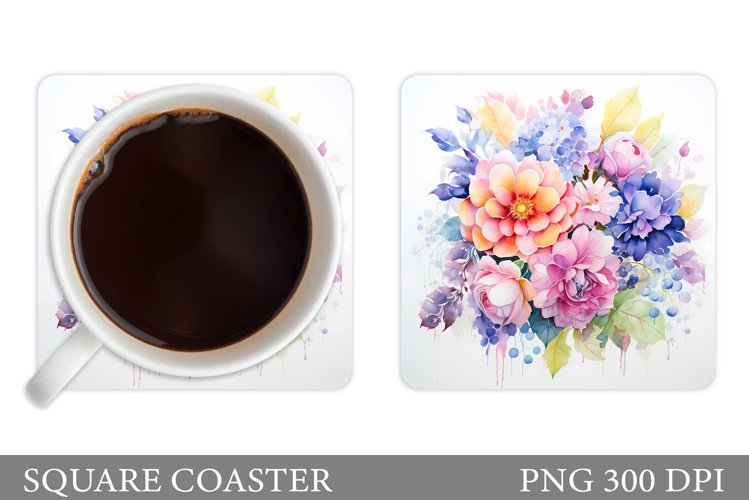 Flowers Coaster Sublimation. Floral Coaster Design