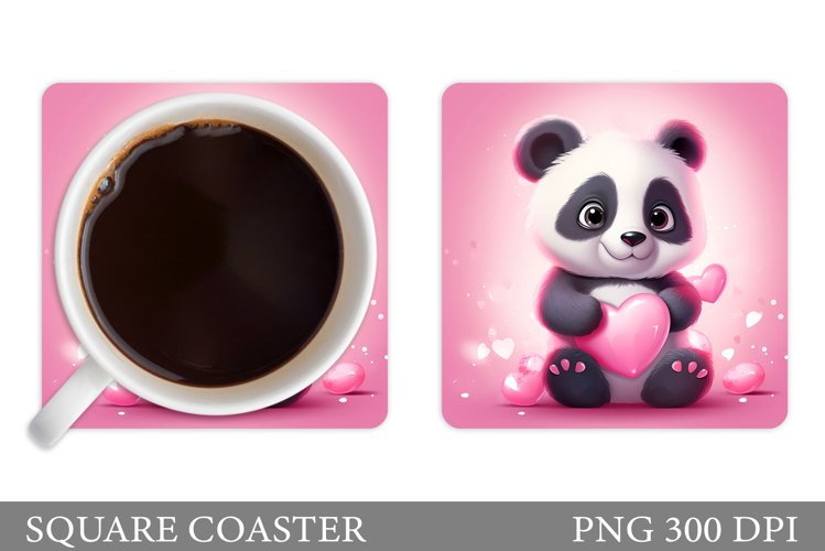 Cute Panda Coaster Sublimation. Valentines Coaster Design example image 1