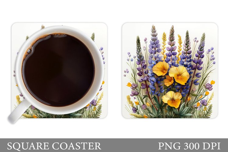 Flowers Square Coaster. Garden Flowers Coaster Design example image 1