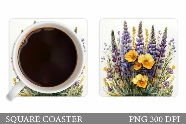 Flowers Square Coaster. Garden Flowers Coaster Design