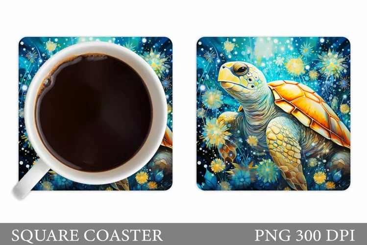 Turtle Square Coaster Design. Turtle Coaster Sublimation