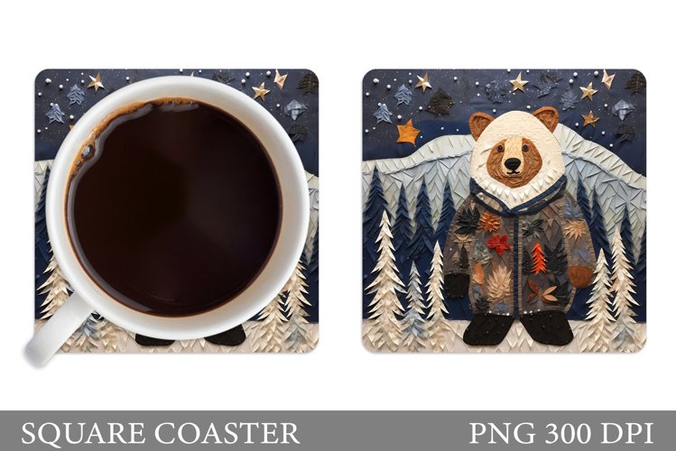 Bear Square Coaster Design. Bear Coaster Sublimation example image 1