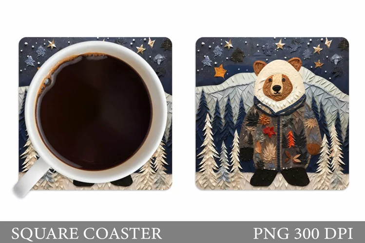 Bear Square Coaster Design. Bear Coaster Sublimation