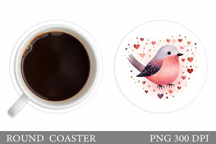 Valentines Bird Coaster. Cute Bird Coaster Sublimation