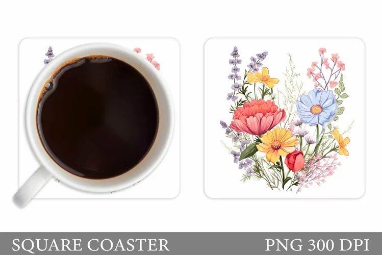 Flowers Coaster Sublimation. Wildflowers Coaster Design