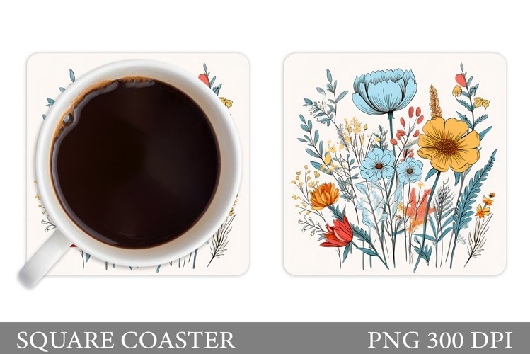 Flowers Coaster Sublimation. Wildflowers Coaster Design example image 1