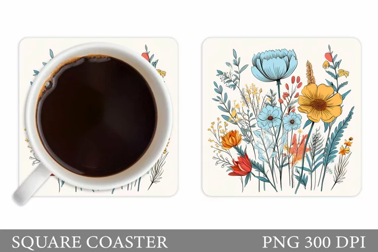 Flowers Coaster Sublimation. Wildflowers Coaster Design