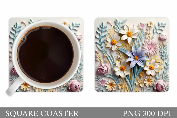 3D Flowers Coaster Design. 3D Daisy Flowers Coaster