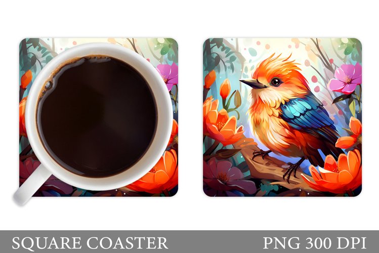 Bird Square Coaster Design. Bird Coaster Sublimation