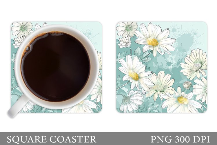 Daisy Flowers Coaster Design. Floral Coaster Sublimation example image 1