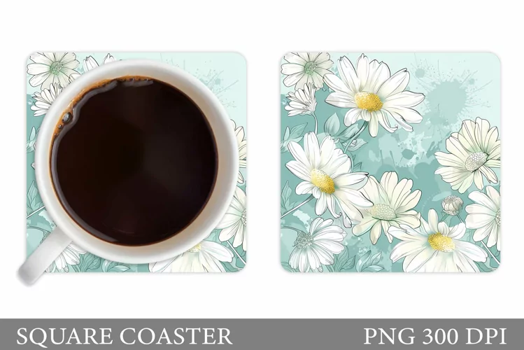 Daisy Flowers Coaster Design. Floral Coaster Sublimation