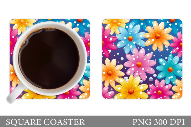 Colorful Daisy Flowers Coaster. Flowers Coaster Design