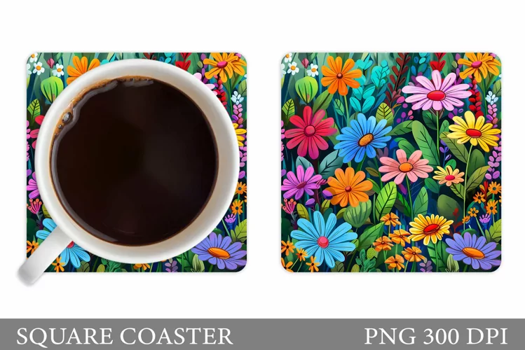 Flowers Square Coaster Sublimation. Flowers Coaster Design