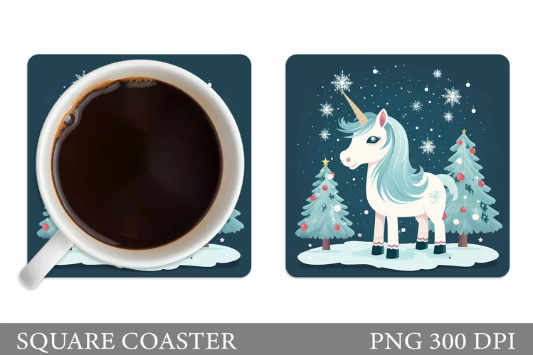 Cute Unicorn Coaster. Winter Unicorn Coaster Sublimation