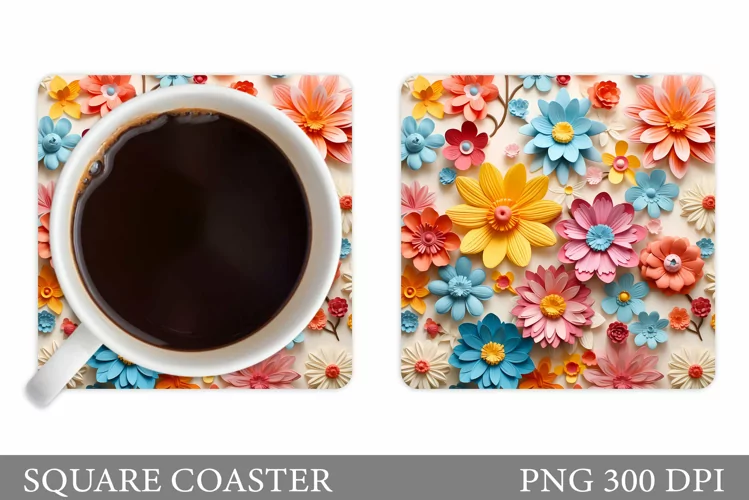 3D Flowers Coaster Design. Flowers Coaster Sublimation