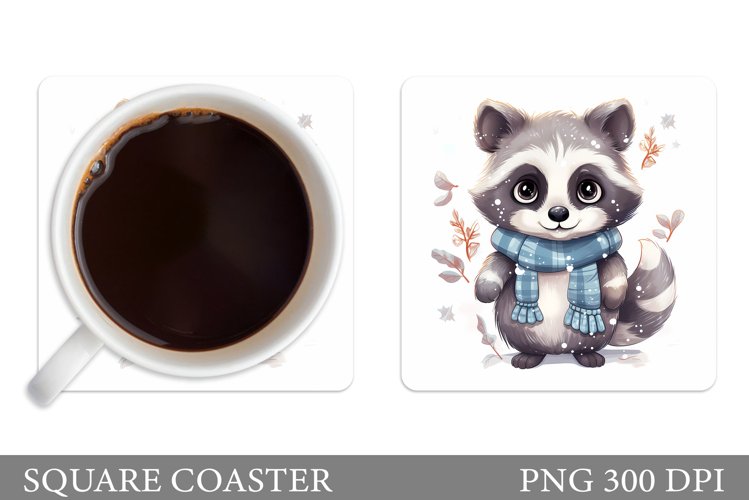 Winter Raccoon Coaster. Raccoon Coaster Sublimation example image 1