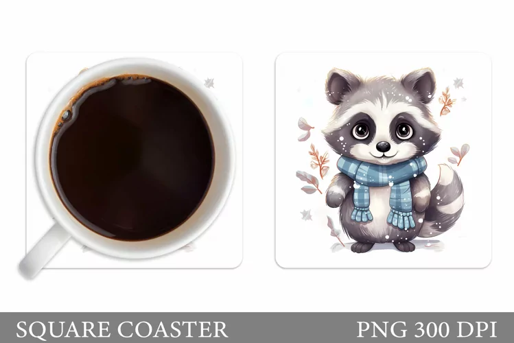 Winter Raccoon Coaster. Raccoon Coaster Sublimation