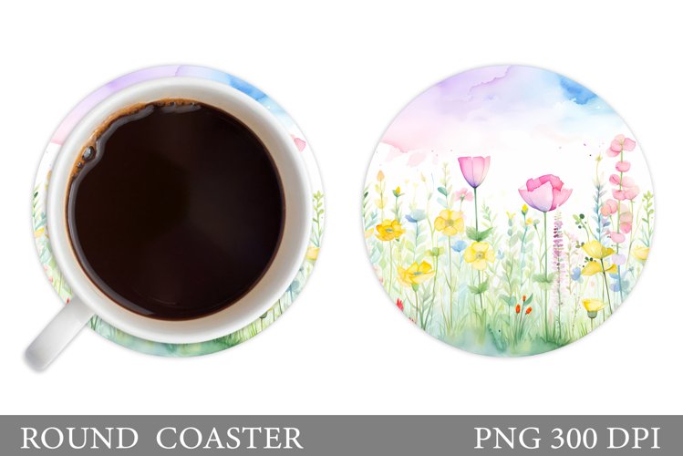 Wildflowers Coaster Design. Round Coaster Flowers