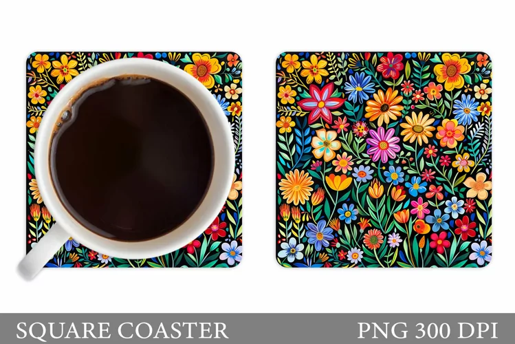 Flowers Coaster Sublimation. Floral Coaster Design