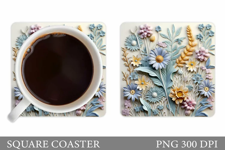 3D Flowers Coaster Design. Flowers Coaster Sublimation