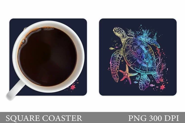 Turtle Square Coaster Design. Turtle Coaster Sublimation