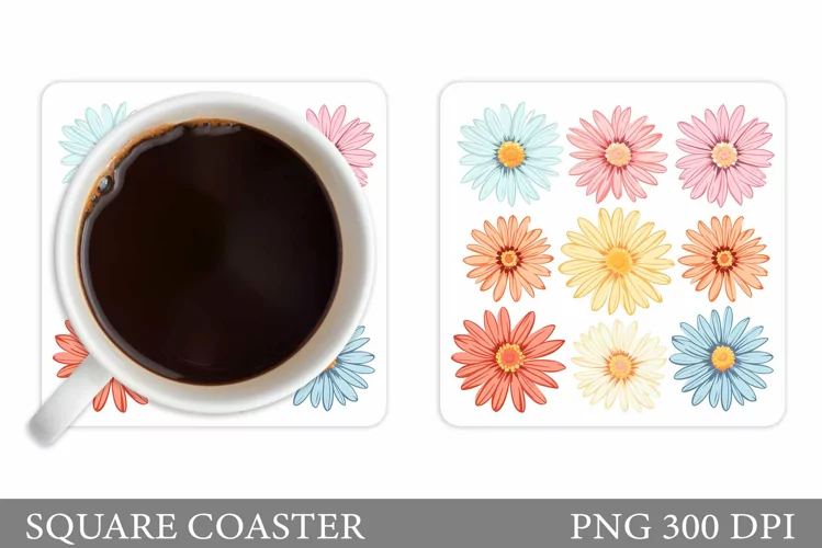 Daisy Flowers Coaster Design. Floral Coaster Sublimation