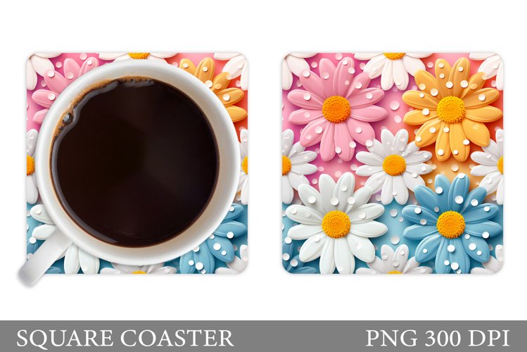 Daisy Flowers Coaster. Square Coaster Flowers Design