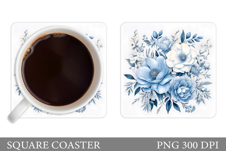 Flowers Coaster Sublimation. Square Coaster Flowers Design example image 1