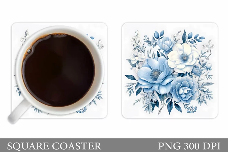 Flowers Coaster Sublimation. Square Coaster Flowers Design