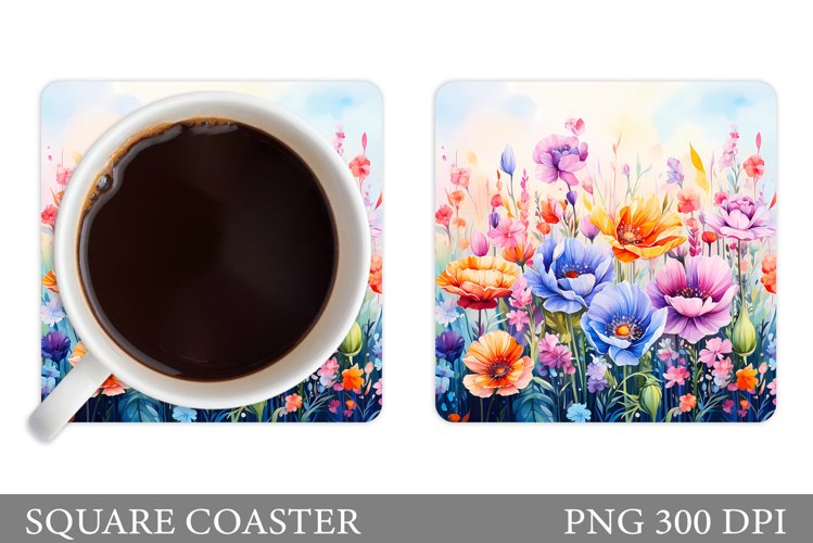 Wildflowers Coaster Design. Flowers Square Coaster