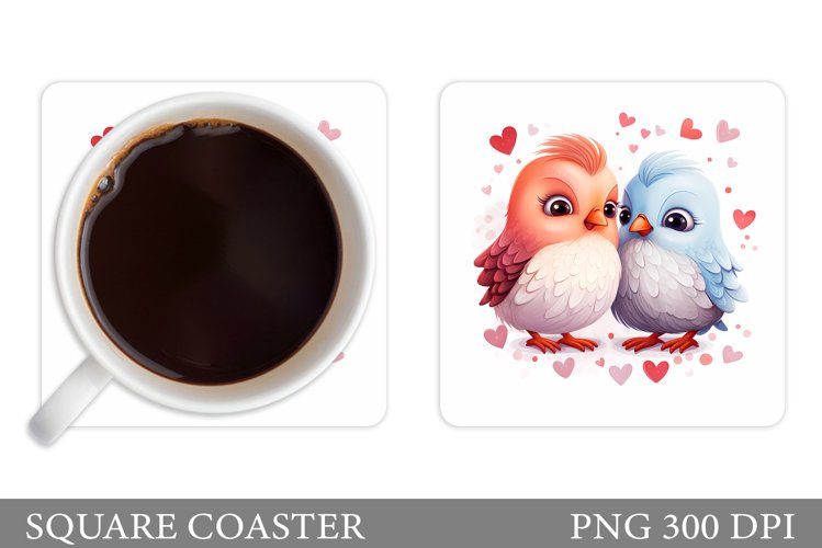 Valentines Birds Coaster Design. Two Birds Square Coaster