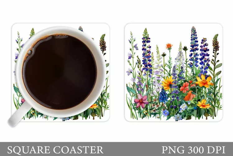 Flowers Coaster Sublimation. Wildflowers Coaster Design