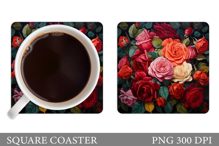 Roses Coaster Sublimation. Flowers Square Coaster Design